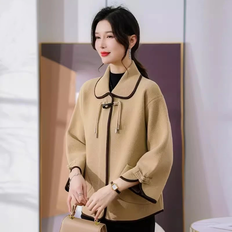 妈妈秋装洋气毛呢外套2023新款中年女气质高贵呢子大衣中老年上衣