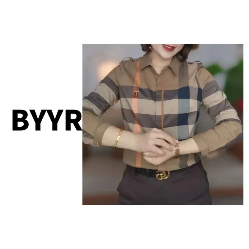 伴月伊人显瘦刺绣格子加绒衬衣长袖衬衫