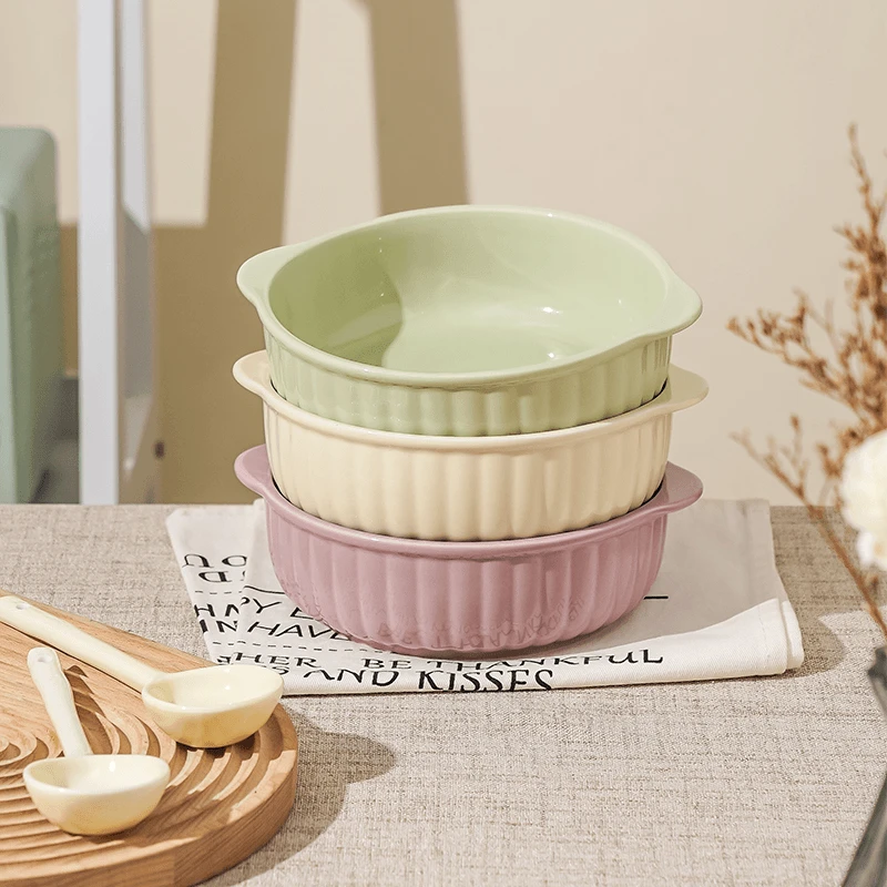 奶油7.5英寸双耳陶瓷面碗沙拉碗釉下彩奶fufu学生可爱高颜值G3