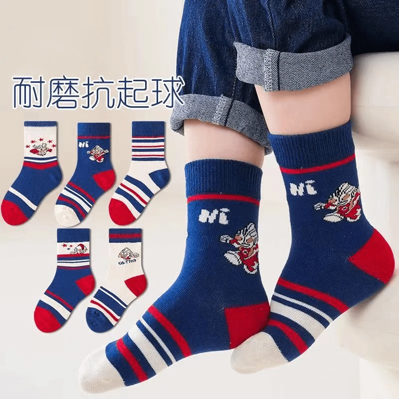 奥特曼儿童袜子秋冬季中筒袜男童卡通男孩中大童潮袜3-6-12岁学生