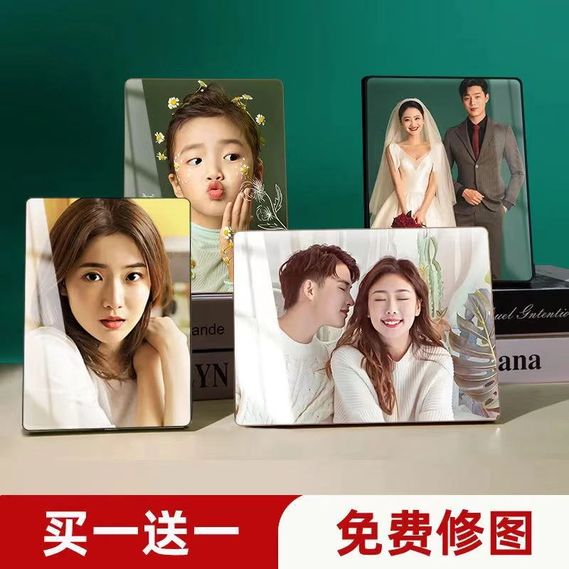 【买8寸赠8寸】大韩摆台相框简约床头视觉定制时尚高清情侣水晶工艺