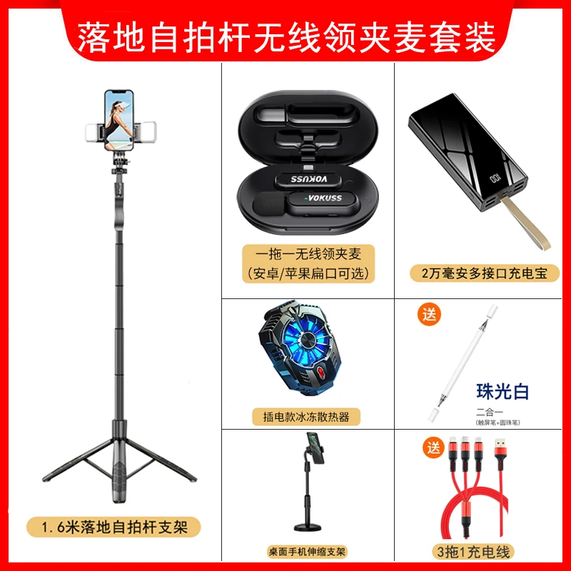 【主播自用】百科仕 组合套餐落地自拍杆无线领夹麦充电宝