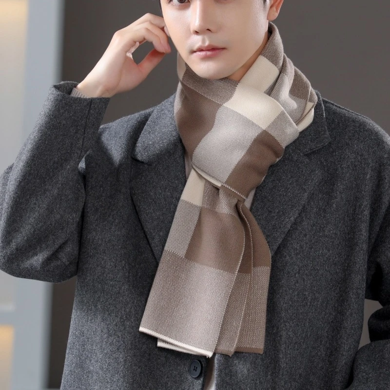 2024新款围巾男士围巾高档冬保暖加厚青少年学生初中高中格子时尚
