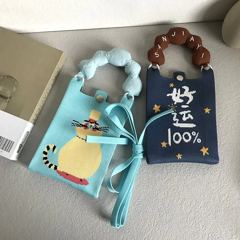 高级感ins新款针织可爱手机包卡通单肩包夏日风格百搭时尚手提包