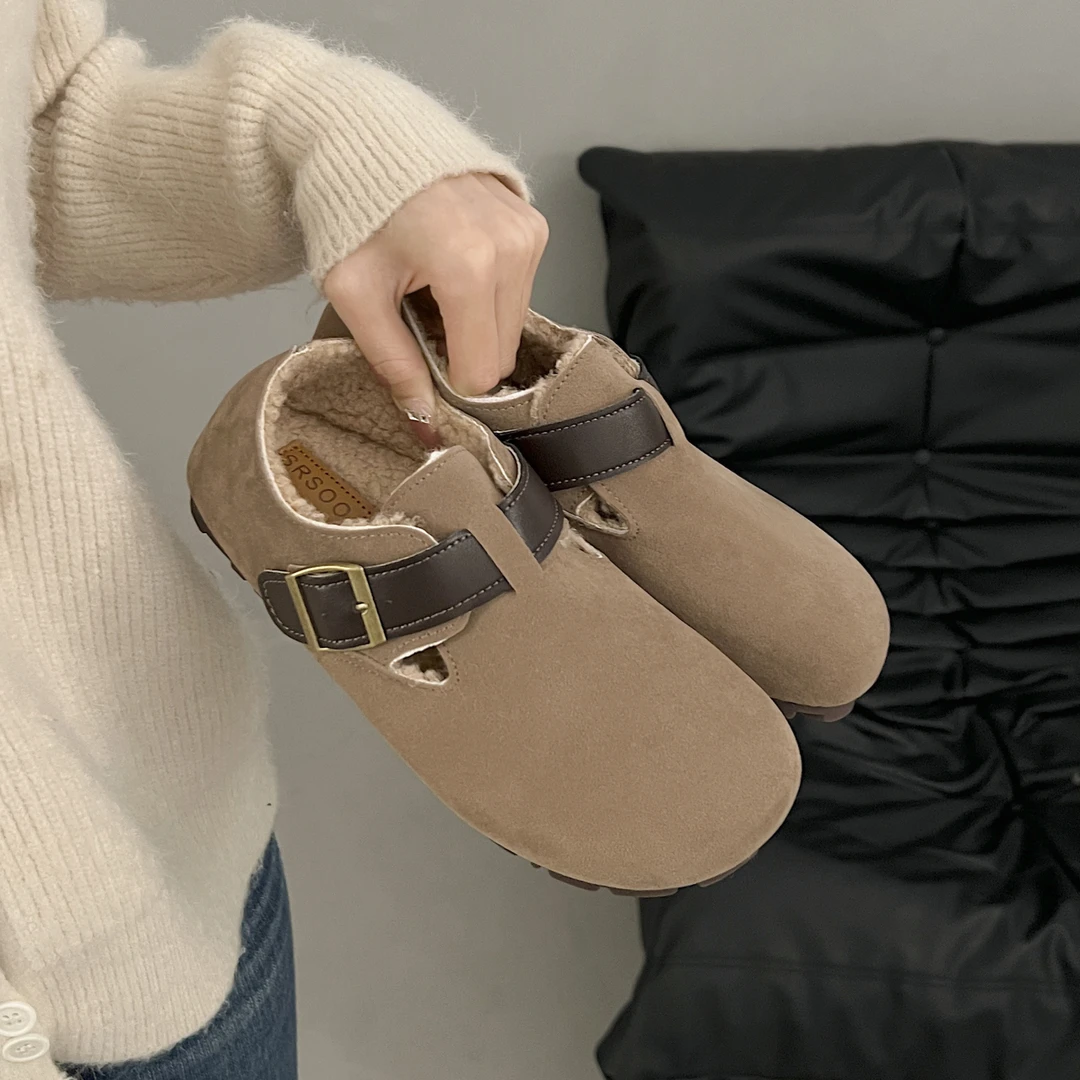 勃肯鞋女全包增高2024新款小个子豆豆鞋懒人软底冬加绒毛毛鞋棉鞋
