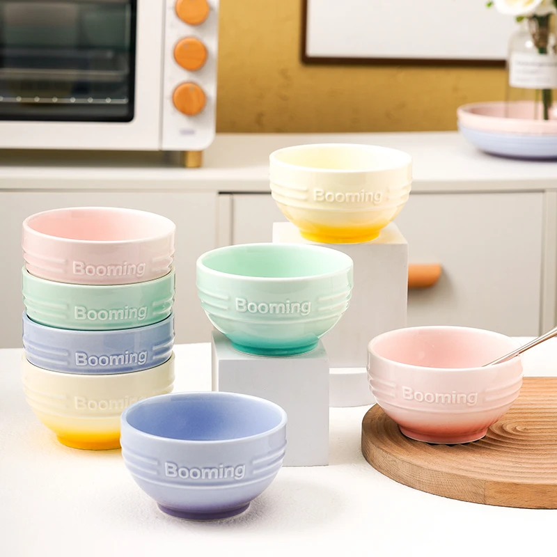 陶瓷餐具渐变家用米饭碗创意北欧风菜盘子吃饭碗ins高颜值碗盘