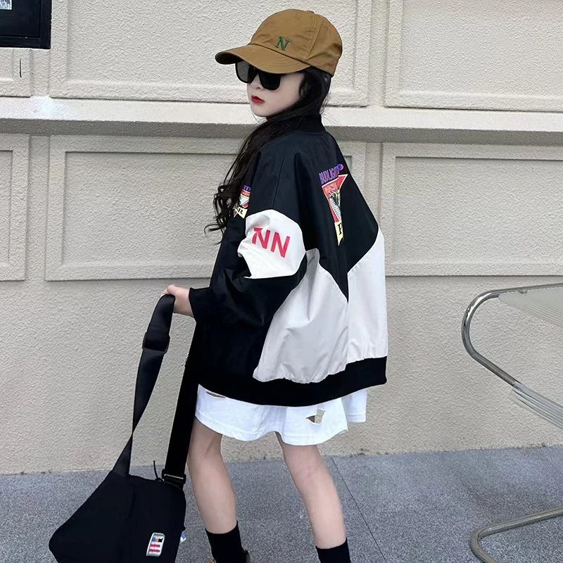 女童棒球服外套2024春秋装新款休闲夹克时尚中大童衣服棒球服外套