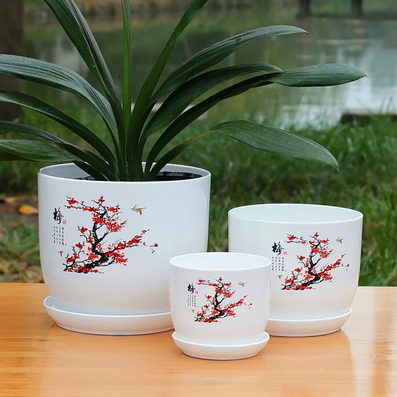 树脂室内盆栽花盆碗莲多肉君子兰特大号简约加厚仿陶白瓷塑料花盆