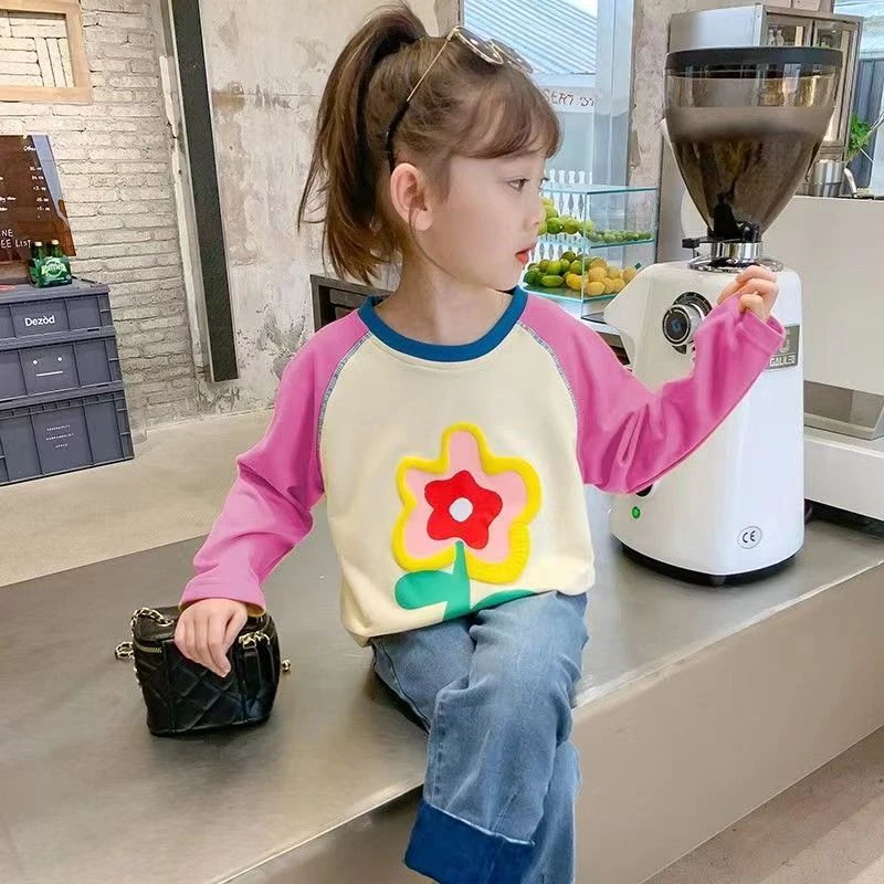 纯棉女童长袖T恤秋款2022新款儿童中小童宝宝打底衫拼色潮流上衣