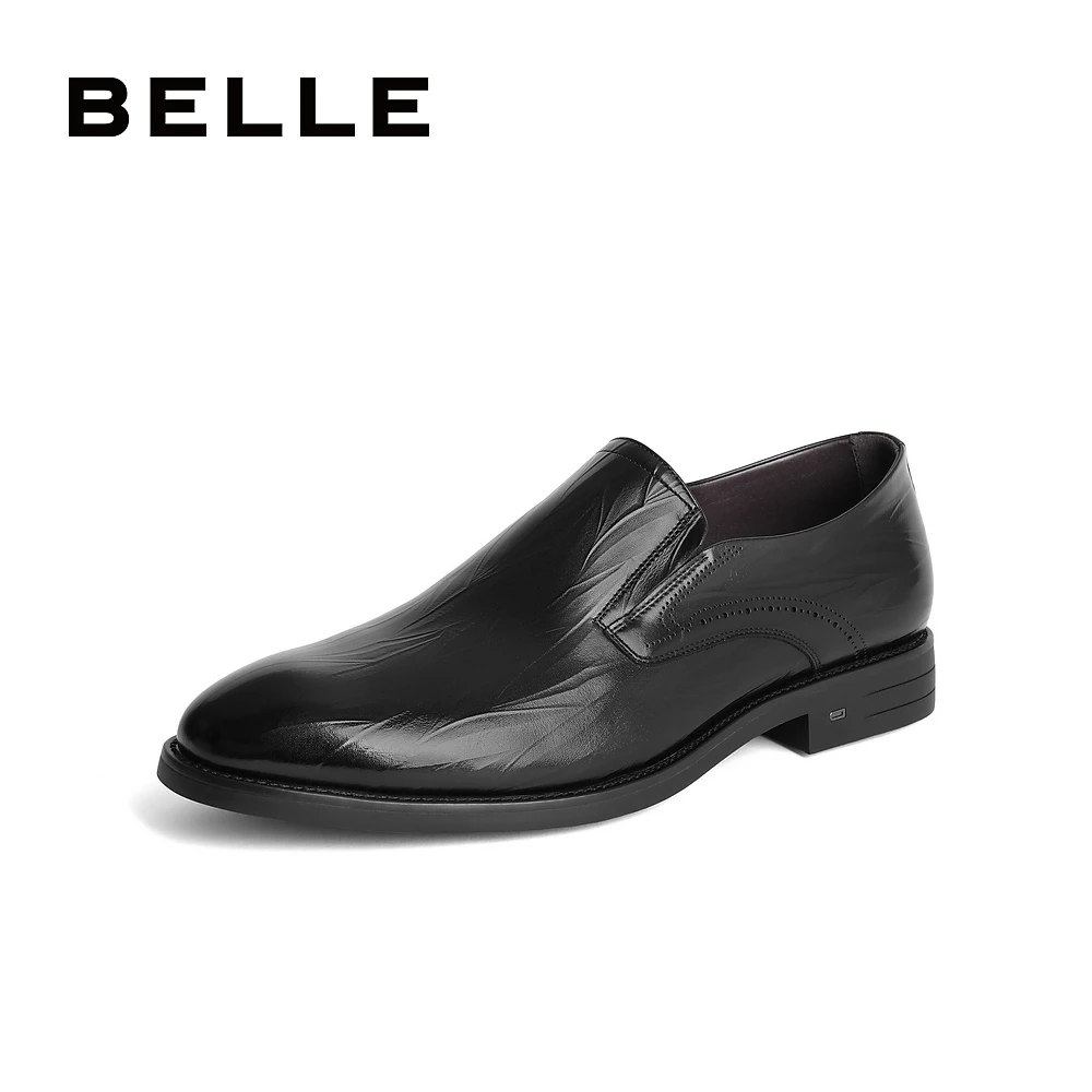 百丽套脚通勤商务鞋男舒适秋新牛皮革婚宴职场正装皮鞋A1177CM3