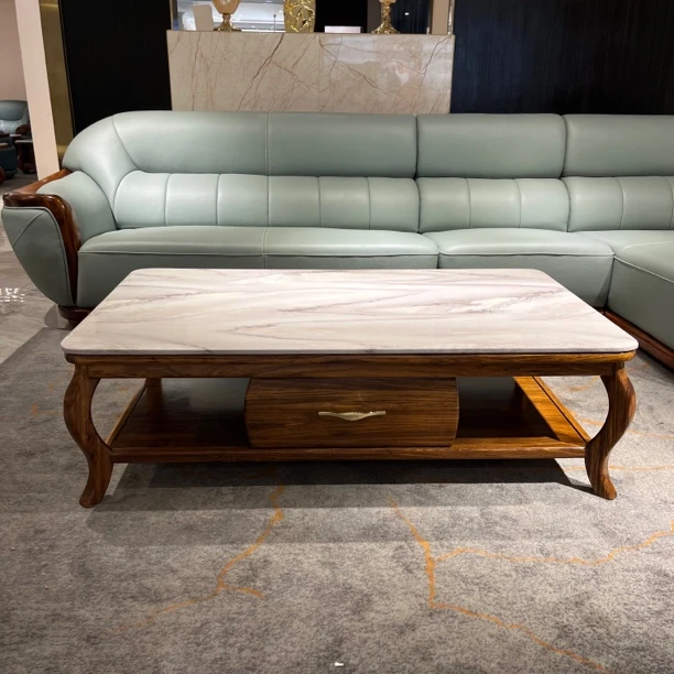 千语奢华乌金木大理石茶几140×480×43现代简约轻奢茶几