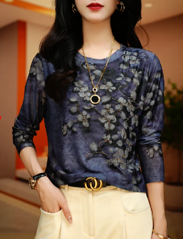 六9280#洋气上衣长袖打底衫新款高贵T恤女