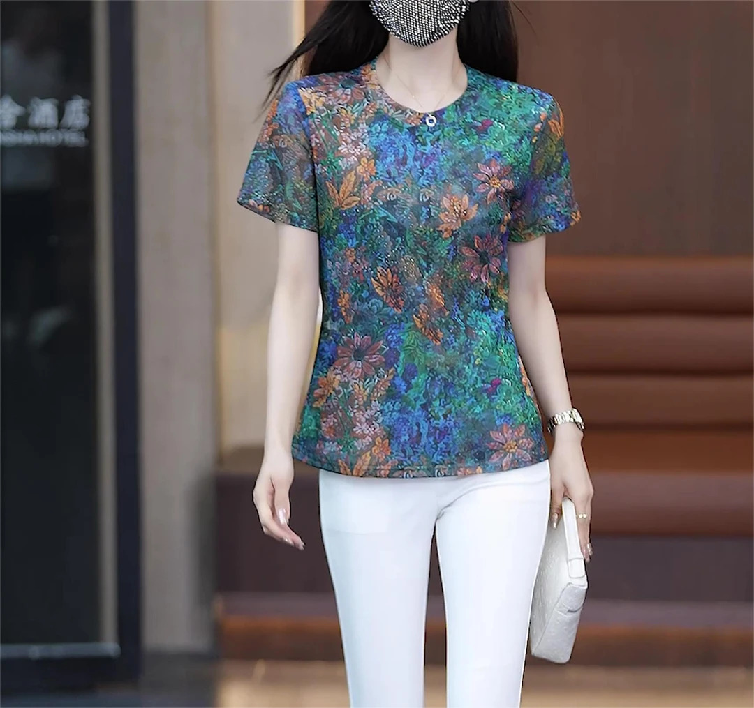 夏季新款时尚高端气质上衣显瘦显白百搭减龄女士短袖T恤9254#