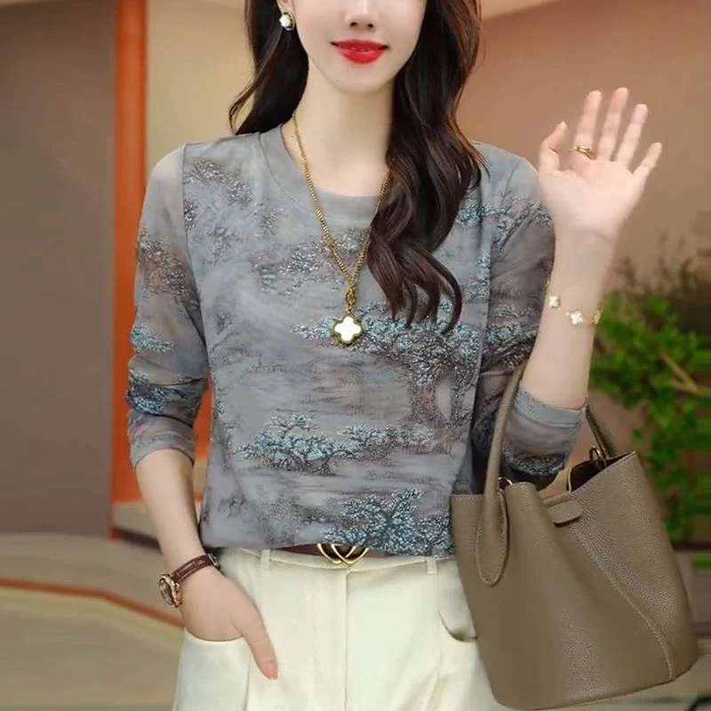 I9027#2025年四季可穿高贵洋气上档次潮流气质肌肤网纱T恤