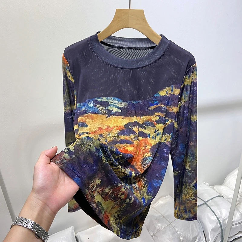 新款肌肤网纱时尚百搭洋气显瘦显白减龄气质轻奢小衫RGMY9029#