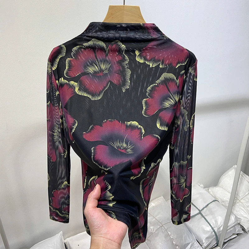 新款肌肤网纱时尚百搭洋气显瘦显白减龄气质轻奢小衫RGMY9059#