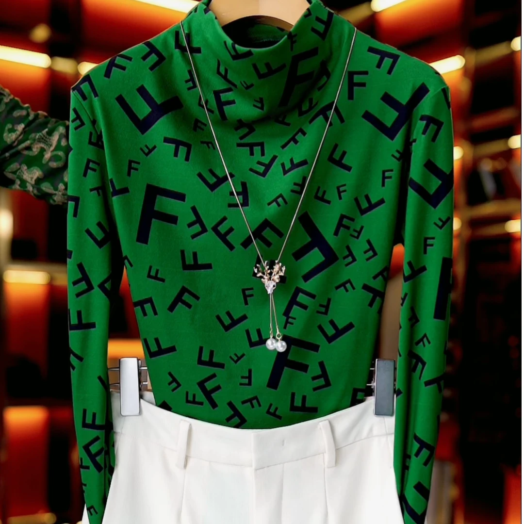 2023百搭保暖气质修身显瘦印花套头长袖打底衫女上衣RGMY9110#