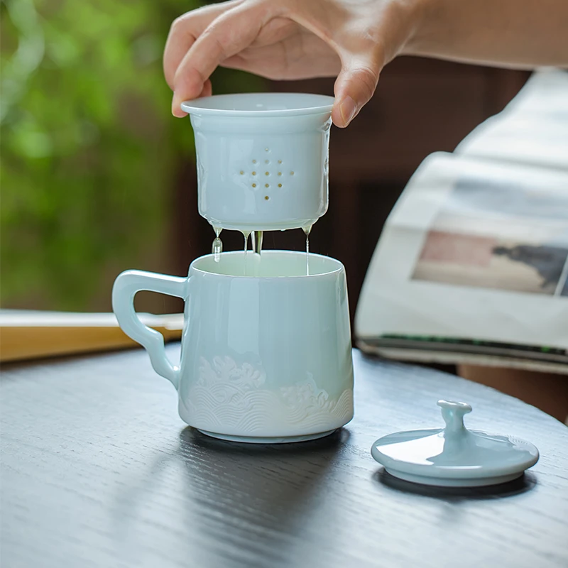景德镇陶瓷茶杯茶水分离家用带盖过滤泡茶办公杯高档男女水杯礼品
