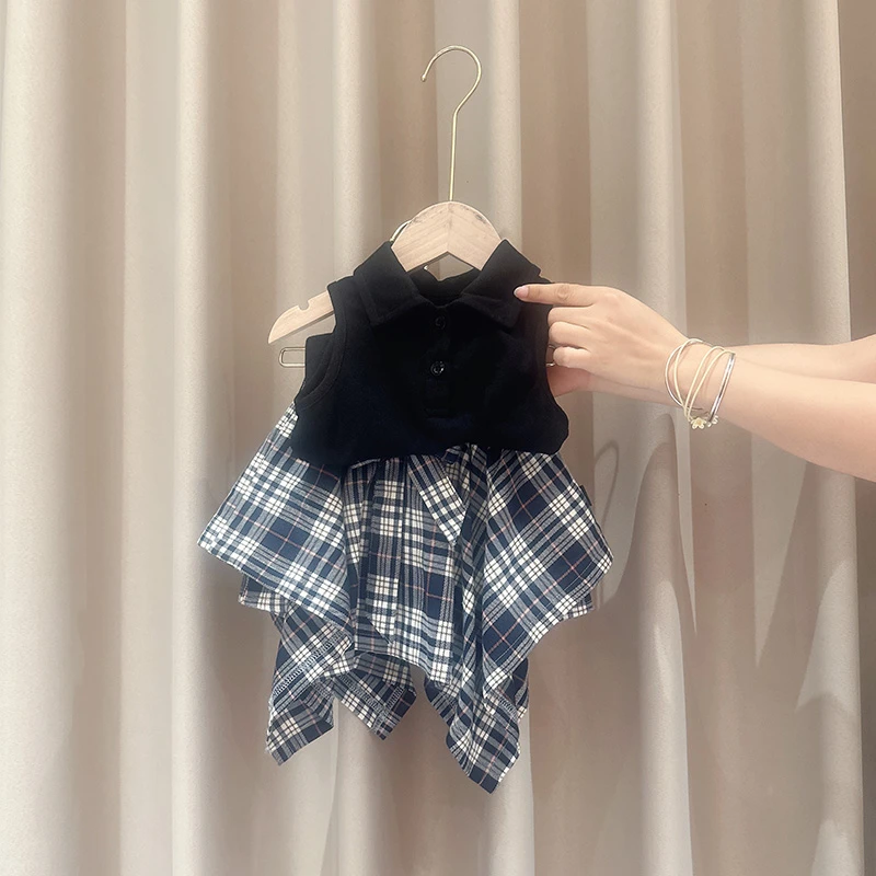 现货圆子家 女童夏装套装中大童洋气时尚休闲时髦夏季格子两件套
