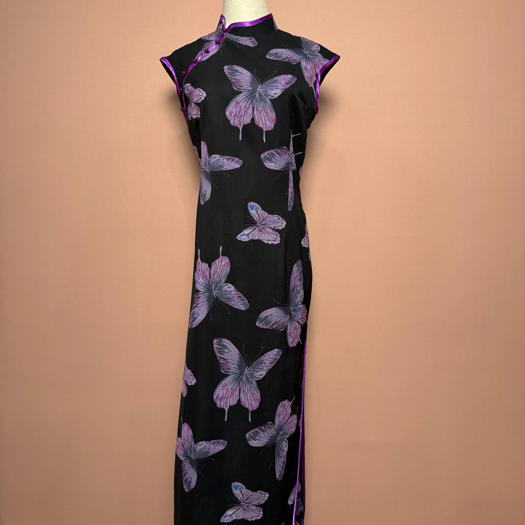 【905】岚越旗袍后拉链款气质复古日常优雅中国风网红淡紫色