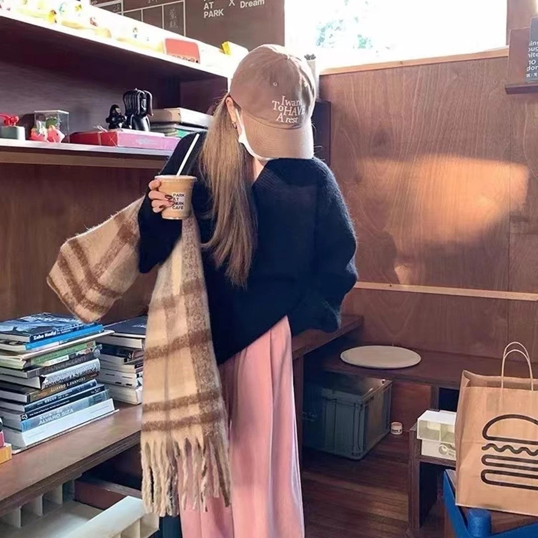 种草流苏大围巾加厚学生格子韩版条纹圈圈纱围巾披肩女秋冬季新款