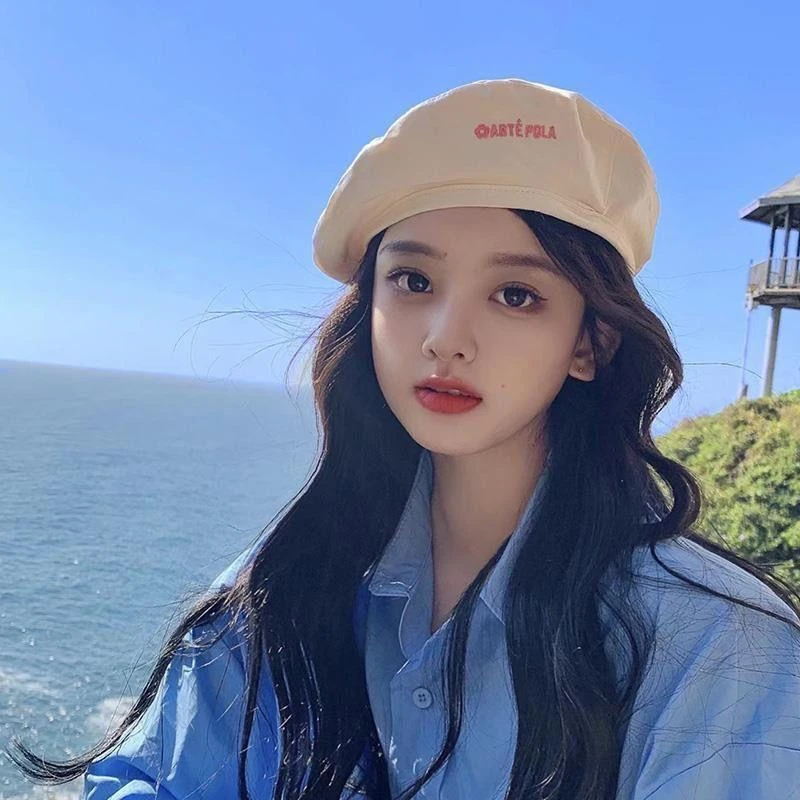 日系新款小清新双面格纹复古贝雷帽女秋冬款百搭清新学院风画家帽