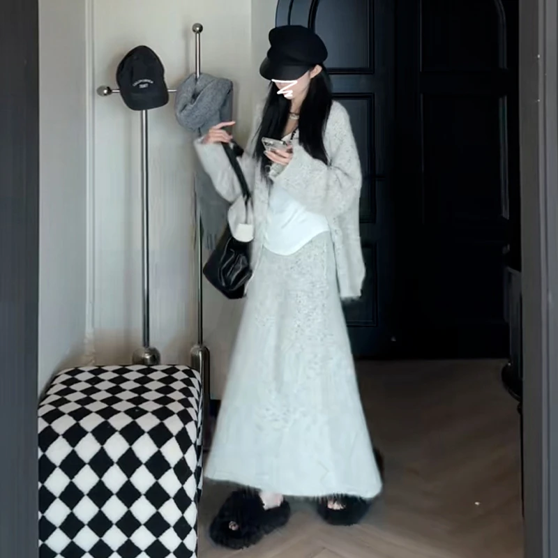 高级感穿搭毛衣针织连衣裙子女2024秋冬季新款慵懒风套装长裙5678