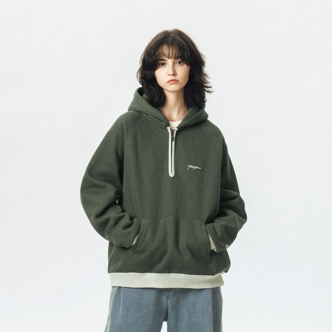 714street半拉链美式连帽加绒卫衣针织夹克男生毛衣外套321329