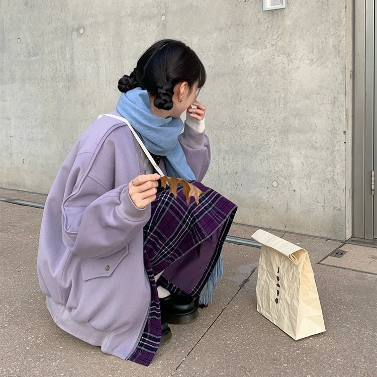 MOWENTI文文婷 今年流行漂亮外套女冬季新款独特加棉格子棒球服