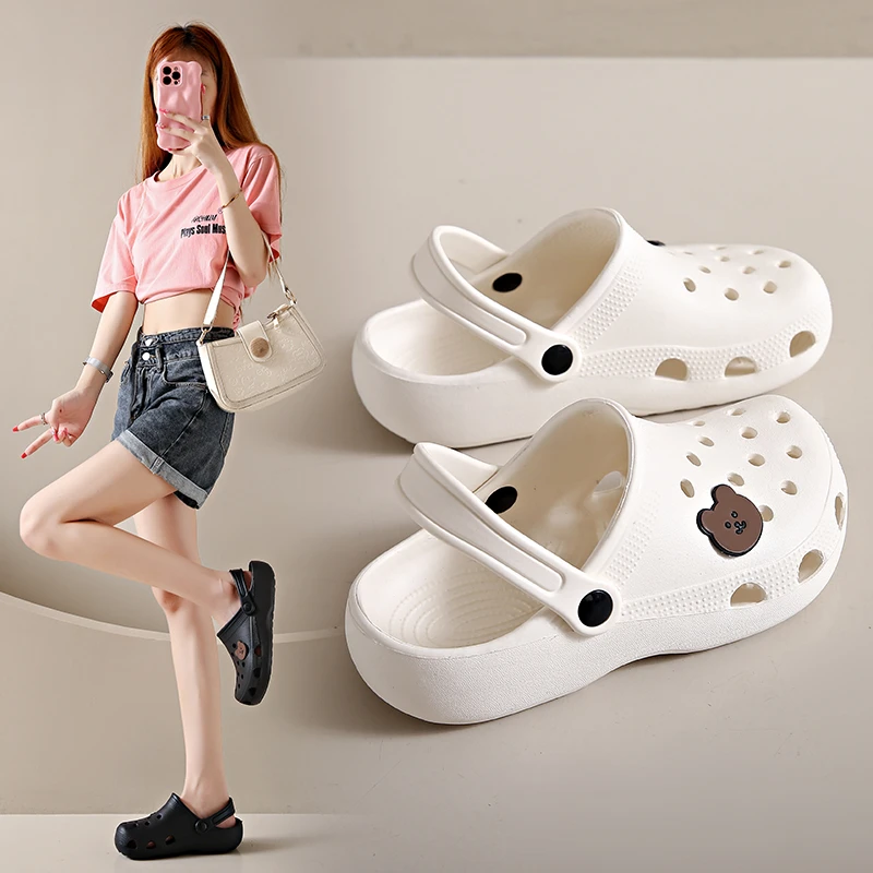 网红洞洞鞋女夏可爱少女心学生ins卡通防滑包头厚底沙滩凉拖鞋