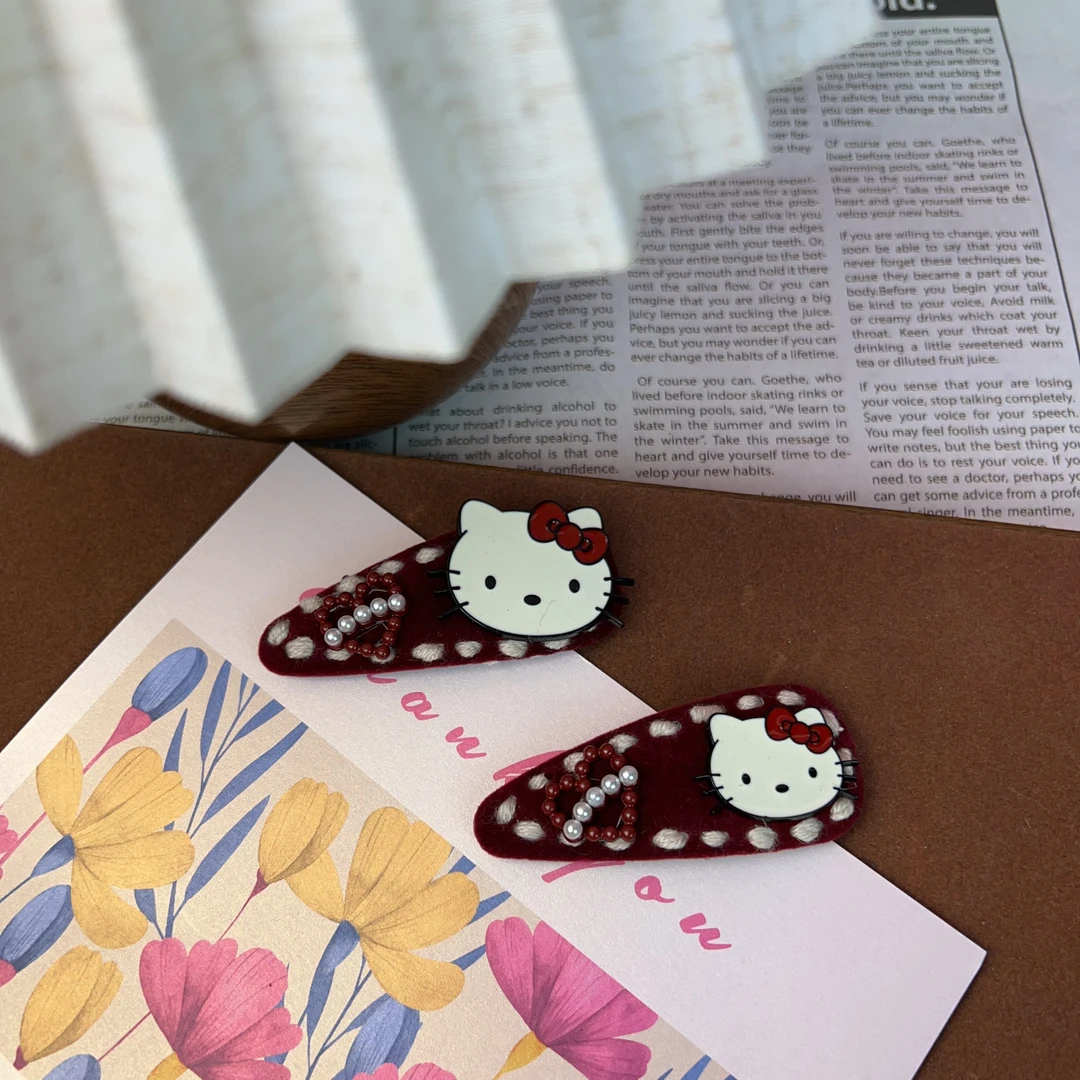 F0232粉心KT发夹可爱发夹网红发卡复古简约甜美气质韩版设计师ins