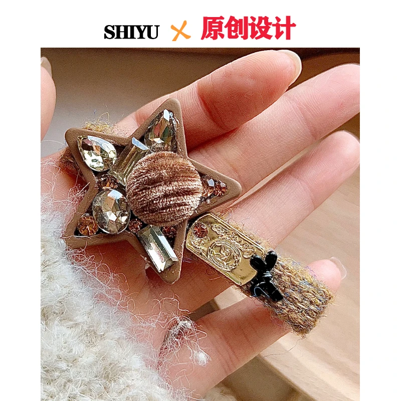 F0262韩东大门秋冬美拉德棕五角星侧边夹发夹鸭嘴夹复古小众百搭