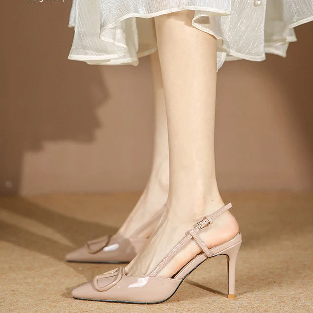 V家巨百搭法式包头后空凉鞋细跟百搭时尚单鞋高跟鞋女法式尤莱特