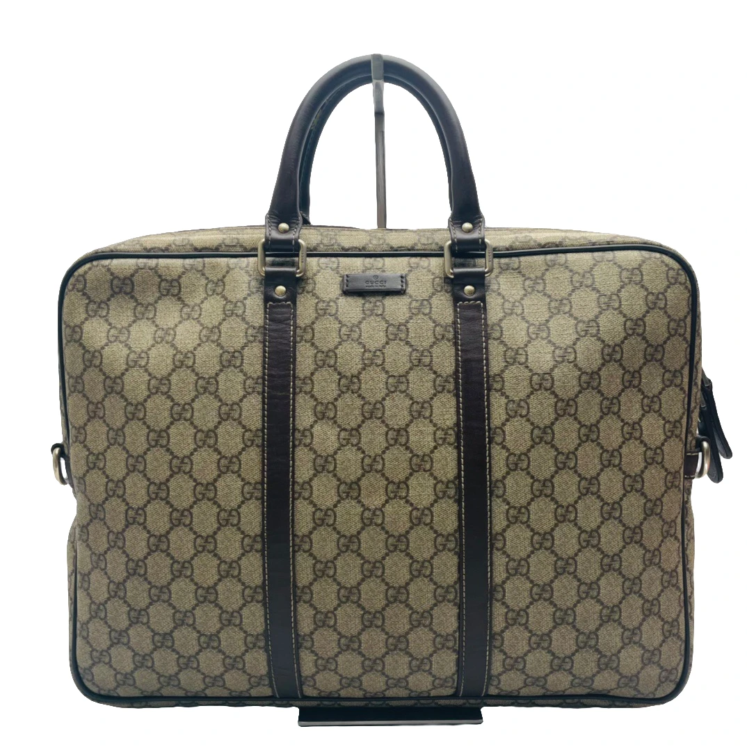 95新 GUCCI/古驰 棕色男士商务拼皮手提公文包/无肩带/51号