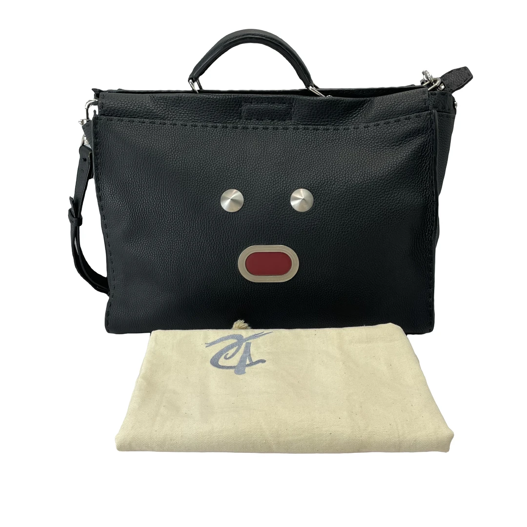 95新 FENDI/芬迪 97新男士大号黑色全皮手提包/肩带/121号
