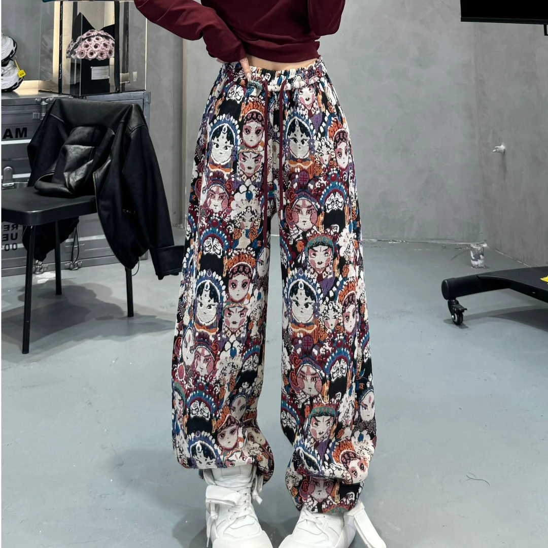 【大7定制】18310#秋冬定制国潮提花设计弯刀休闲裤女