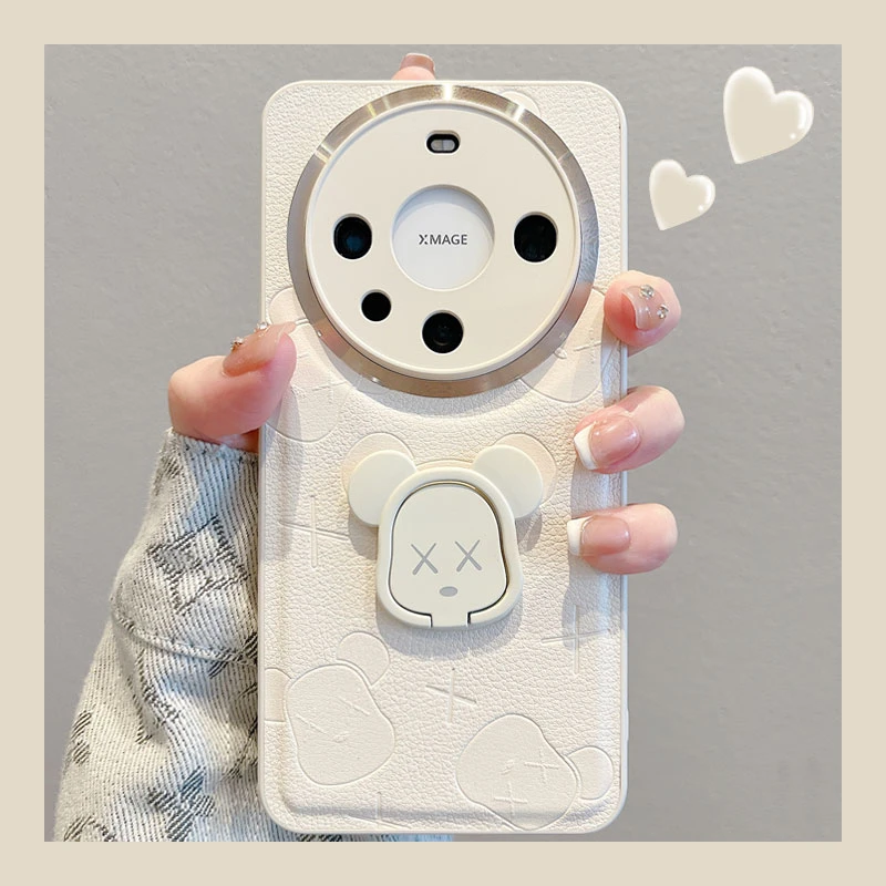 适用华为mate60pro手机壳新款皮质mate40pro潮牌暴力熊支架mate50