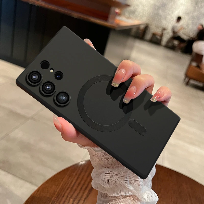 三星s23ultra手机壳新款金属漆s22ultra磁吸液态硅胶s23男女全包