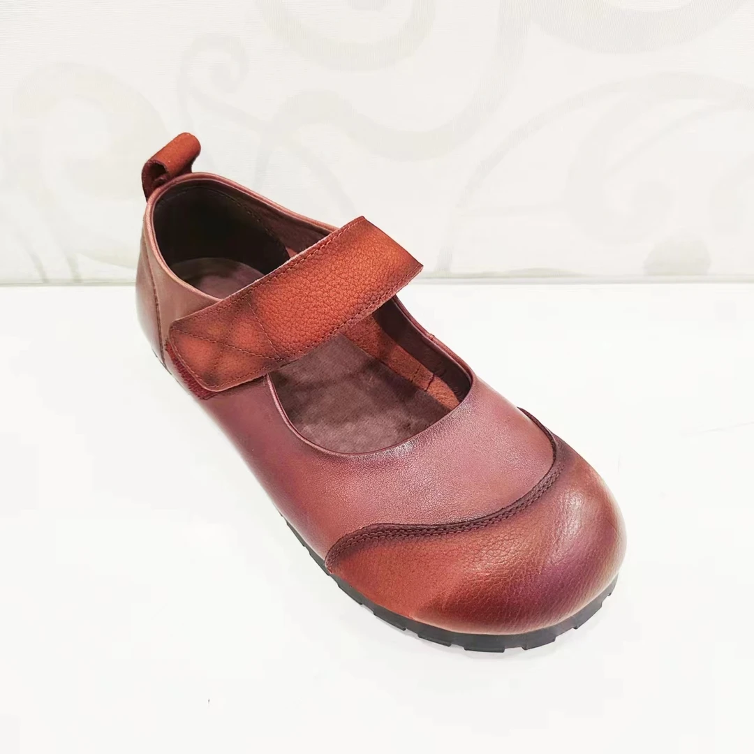 倬立 春季新款软皮软底低跟圆头文艺复古女单鞋