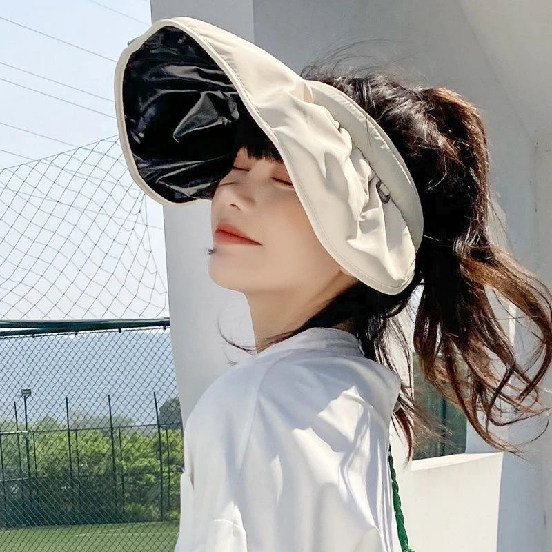 ins夏季黑胶防晒贝壳帽户外便携发箍防晒帽女士沙滩大檐帽