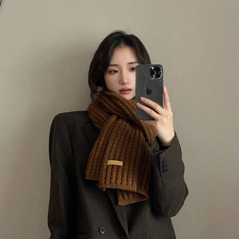 2024年新款围巾秋冬韩系纯色针织毛绒保暖学生加厚护颈围脖百搭款