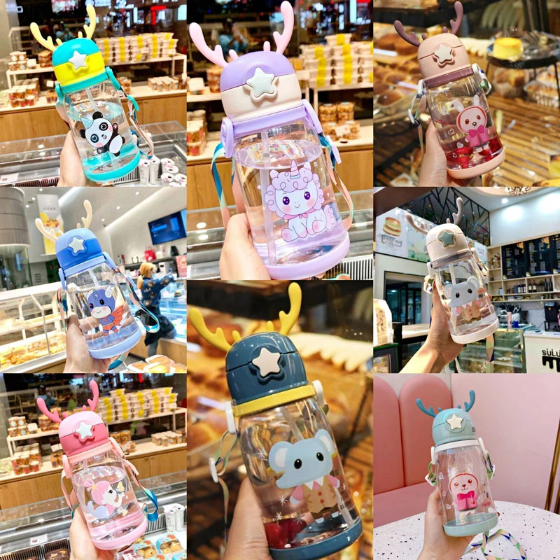 鹿角水壶带吸管可爱少女学生儿童水杯幼儿园小学生宝宝防摔杯子