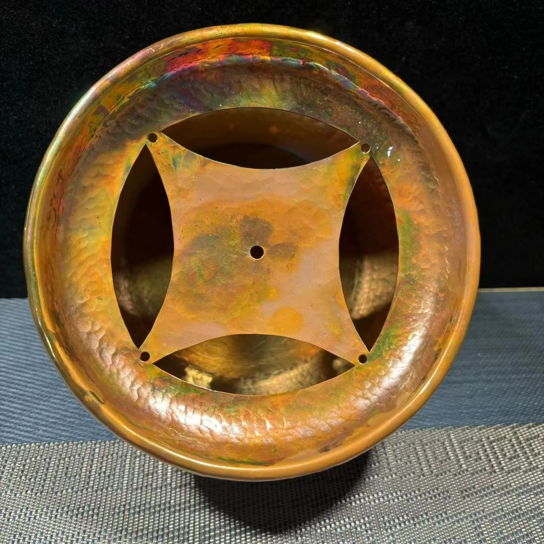 茶道配件 福字建水 紫铜 壶承 建水 纯手工一张打 直径15厘米茶洗