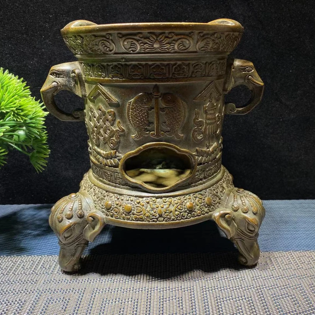 茶道 八宝茶炉 黄铜 吉祥八宝炭炉 八宝温茶炉 火炉 藏八宝