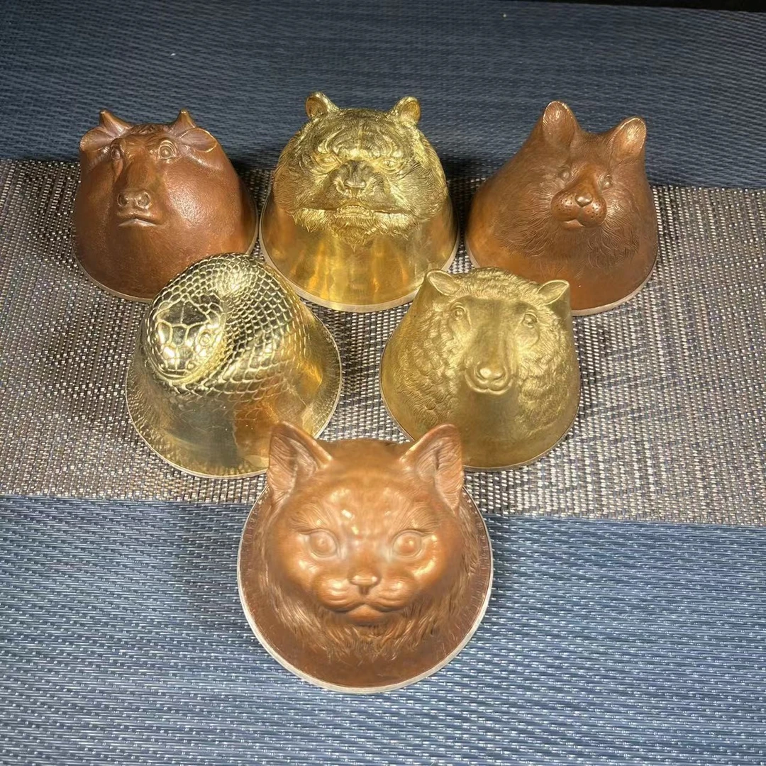 茶杯 包银杯 兽头铜包银杯 生肖铜包银杯 茶宠手工浮雕水杯酒杯