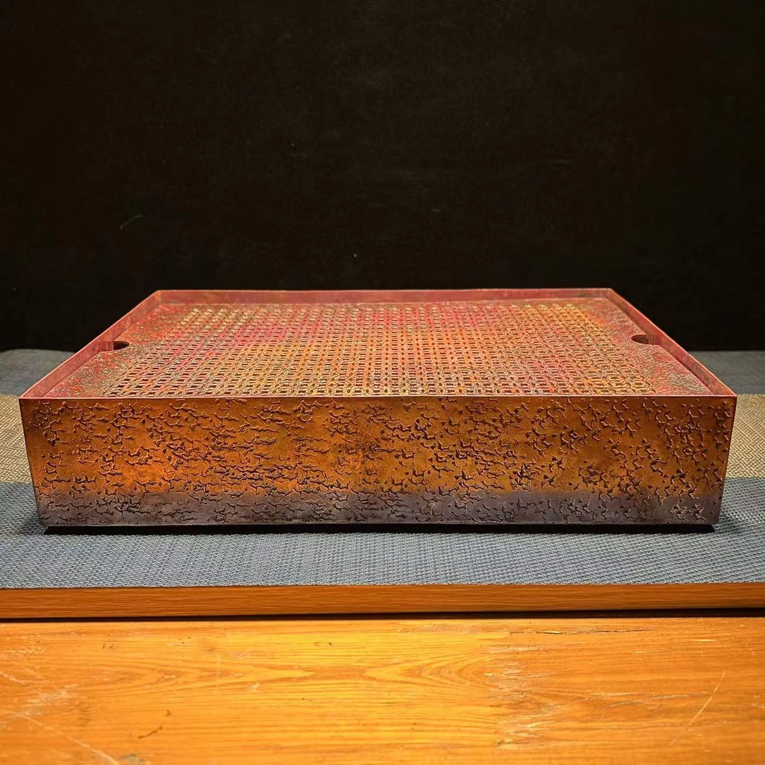 长方形财源滚滚铜钱纹壶承紫铜壶承茶船排水壶承紫铜加厚茶盘底座