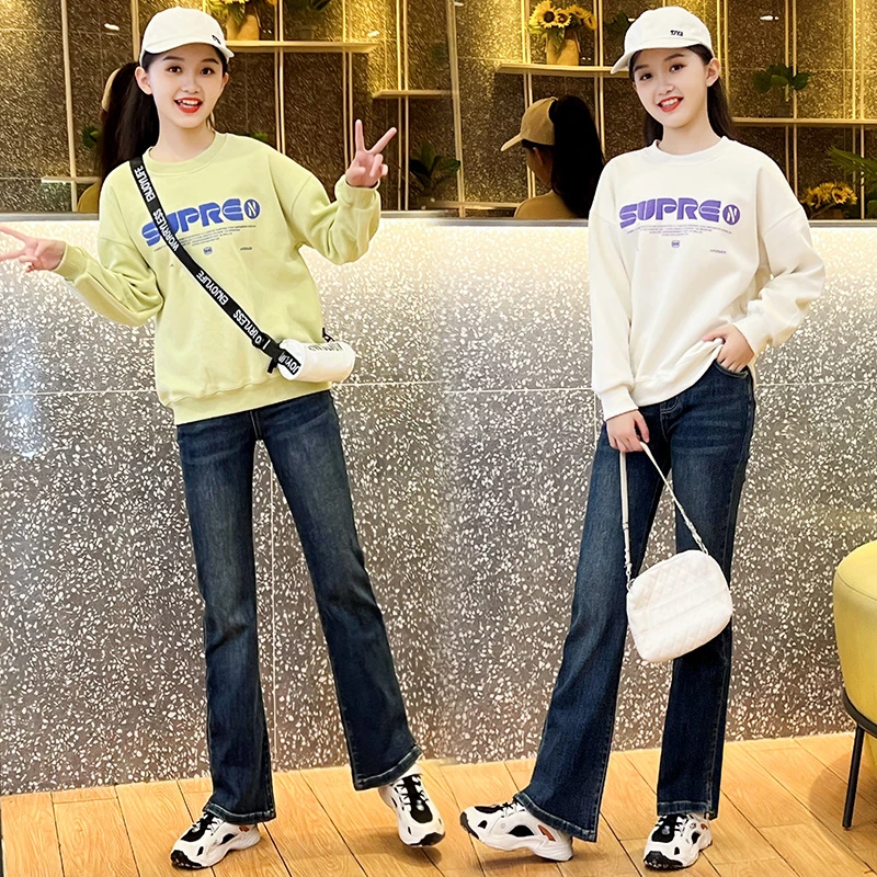 2024新款女童卫衣套装中大童春秋休闲时髦洋气女孩卫衣牛仔裤套装