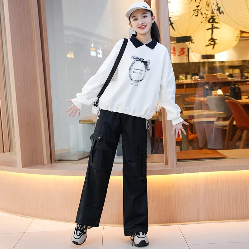 女童套装2025新款中大童青少年气春秋款女孩工装裤百搭休闲两件套