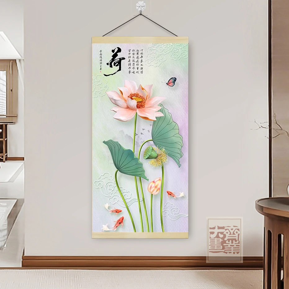 花开富贵挂画新中式背景油画布客厅挂画卧室玄关民宿茶室装饰画