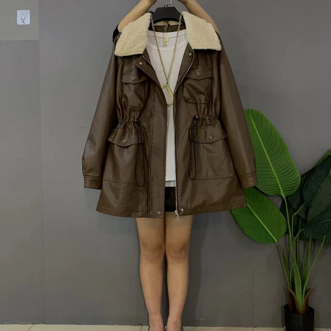 新款大码女装时尚洋气百搭腰抽绳显瘦保暖外套